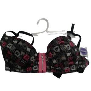 Pure Intimates 34C Bra Padded Push Up Adjustable Straps Black Gray Pink Zipper